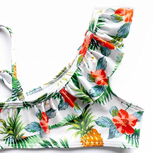 Image of QPANCY Girls One Shoulder Swimsuits Kids Two Piece Bathing Suits Ruffle Beach Swimwear