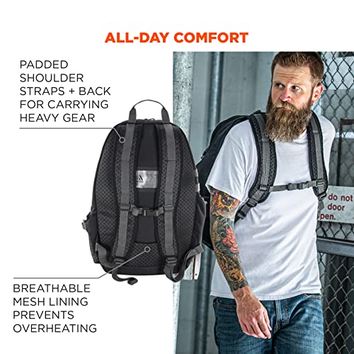 Image of Ergodyne Arsenal 5188 Work Gear Jobsite Backpack with Hard Hat Storage, Padded Shoulder Straps, 39L Capacity,Black, Large
