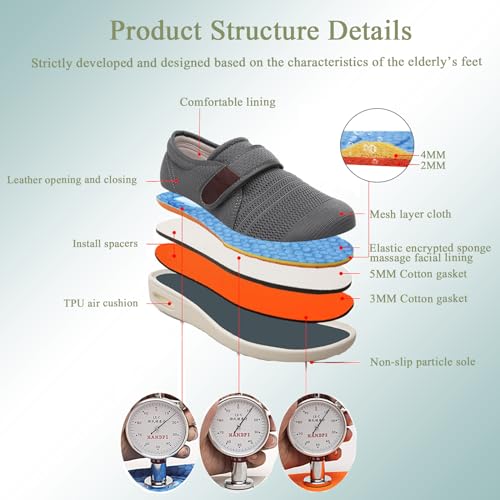 Wide Width Diabetic Shoes for Women's Men's Lightweight Breathable Adjustable Closure Non Slip Walking Shoes for Elderly Edema Swollen Feet2
