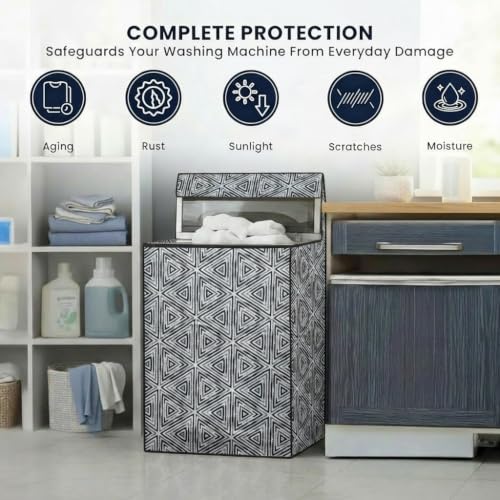 Image of Star Weaves Fully Automatic Top Load Washing Machine Cover for Samsung /IFB /LG /Godrej /Whirlpool /Bosch / 7 kg, 7.5 Kg (58 X 58 X 89 Cms),Waterproof & Dustproof Polyester (Black & White)