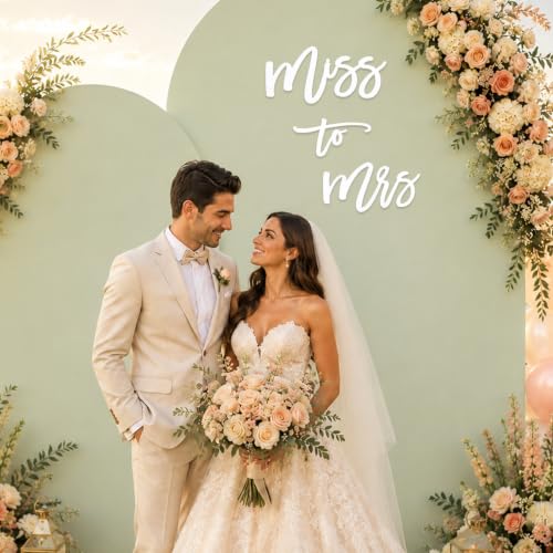 Image of Miss to Mrs Sign, Self Adhesive Miss to Mrs Letter Photo Props for Bridal Shower and Bachelorette Party, Engagement Wedding Balloon Arch (Pure White)