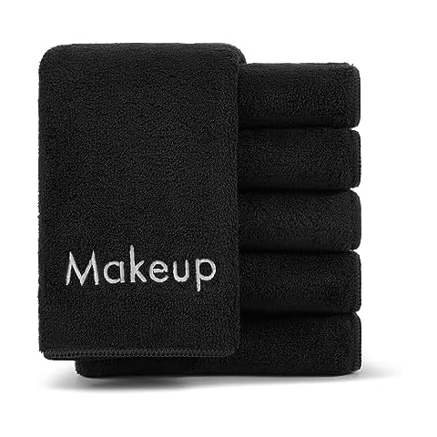 Arkwright Makeup Towels - Pack of 6 - Ultra Soft & Gentle Microfiber Coral Fleece Washcloth Face Make Up Remover, Reusuable Eraser Cloth Essentials for Hosts & Artists, 13 x 13 in, Black Cover