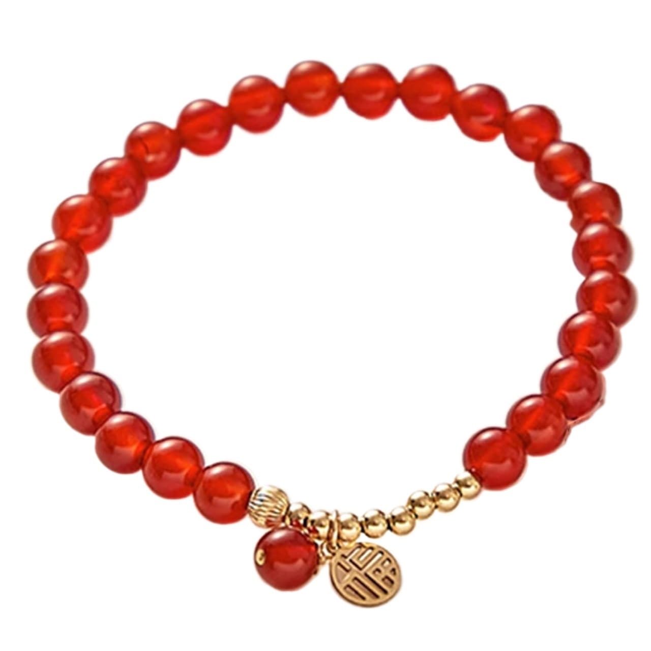 Nzpost Women's 6.3 In Crystal Bracelet,Agate Bracelet,Natural Gemstone Red Agate Bracelet Lucky Charm Bracelet 6Mm For B