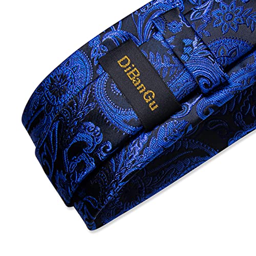 Image of DiBanGu Silk Floral Ties for Men Woven Paisley Necktie and Tie Clip Handkerchief Cufflinks Set for Party Wedding