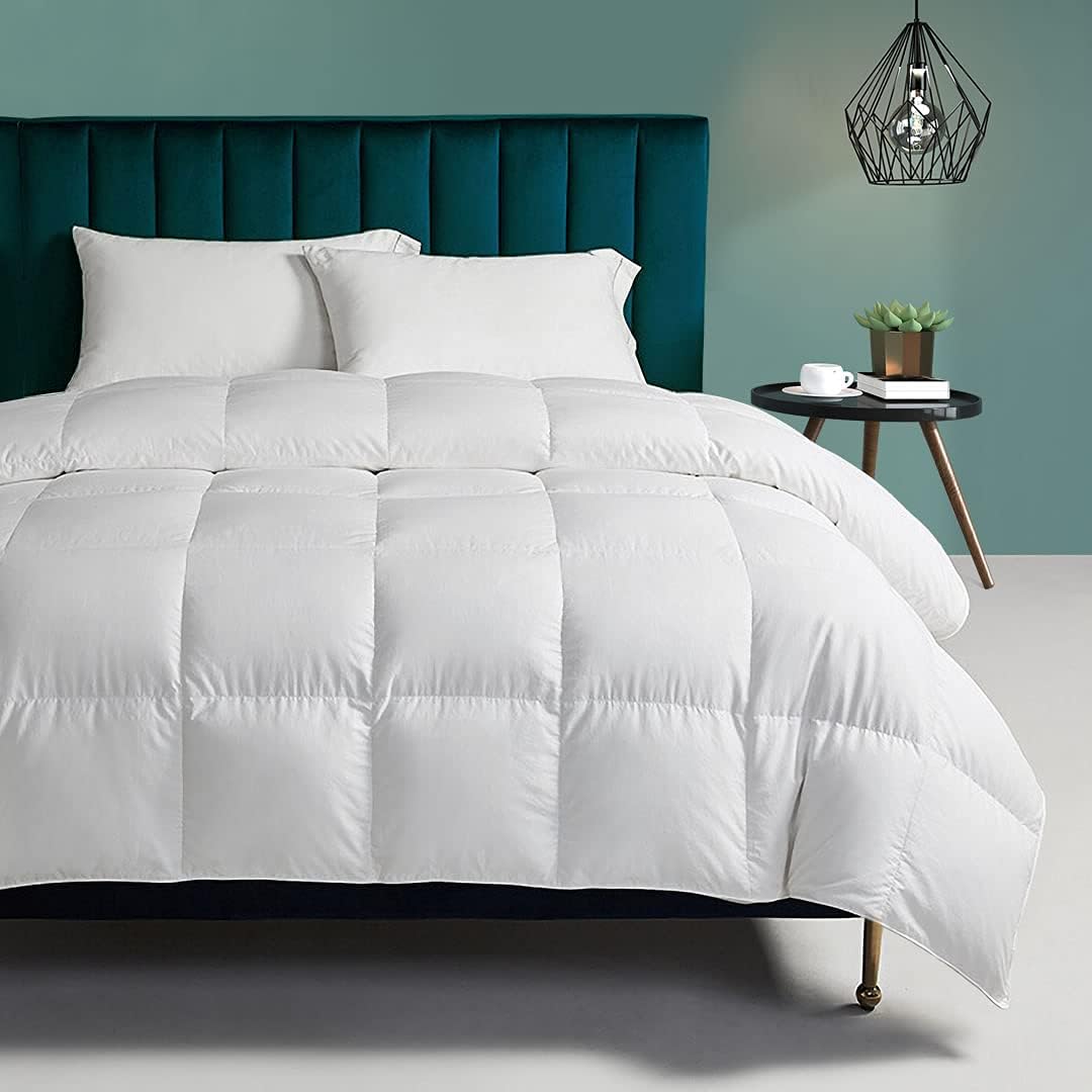 Organic Feathers Down Comforter Twin Size, All Season Duvet Insert, 100% Organic Cotton, Medium Warm Quilted Bed Comforter with Corner Tabs (68x90, White)