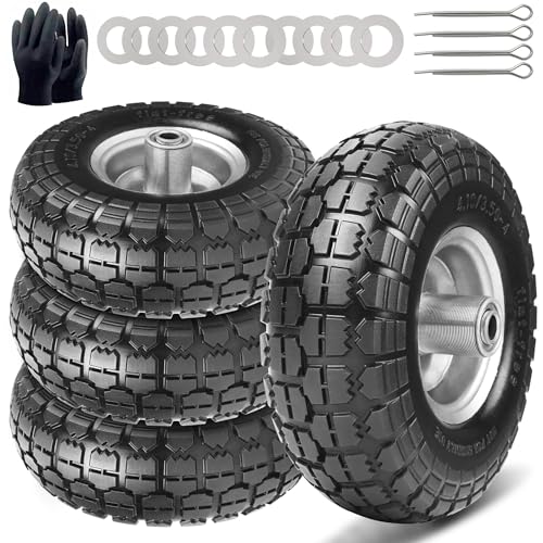 Lot de 4 roues de rechange pour diable, en caoutchouc plein, 4.10 3.50-4, 260 x 85 mm, essieu de...