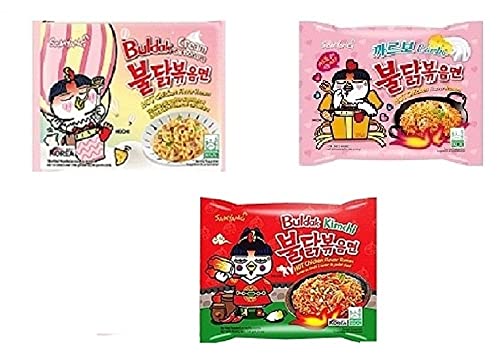 Samyang Korean Buldak Carbo Noodles PK1 & Buldak Cream Carbonara Noddles PK1 & Buldak Kimchi Pk1(420Gm)(Imported) Pack of 3 (Non - Vegetrian)-image-20