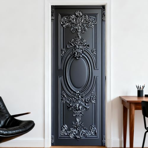 Nuxovilar Black Ornate Door Stickers Peel Stick PVC 30.3x78.7 Inches