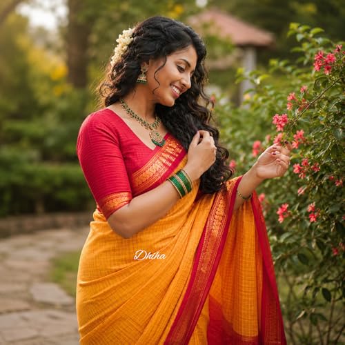 Image of Gadwal Cotton Silk Checked Saree for Women | Pure Kalyani Cotton Checked Saree with Zari Border Tassels & Blouse | Kanjivaram Linen Silk | Handloom Weave