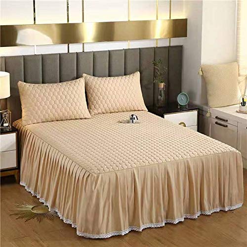 IBOWZ Elasticated Bed Skirt Ruffled 3-Piece Set Fitted Bed Skirt Bedspread Coverlet Bed Sheet 120/150/180/200cm Dustproof Ruffle Individual/Double Bed Princess Sheets Ruffled Cotton Non Slip
