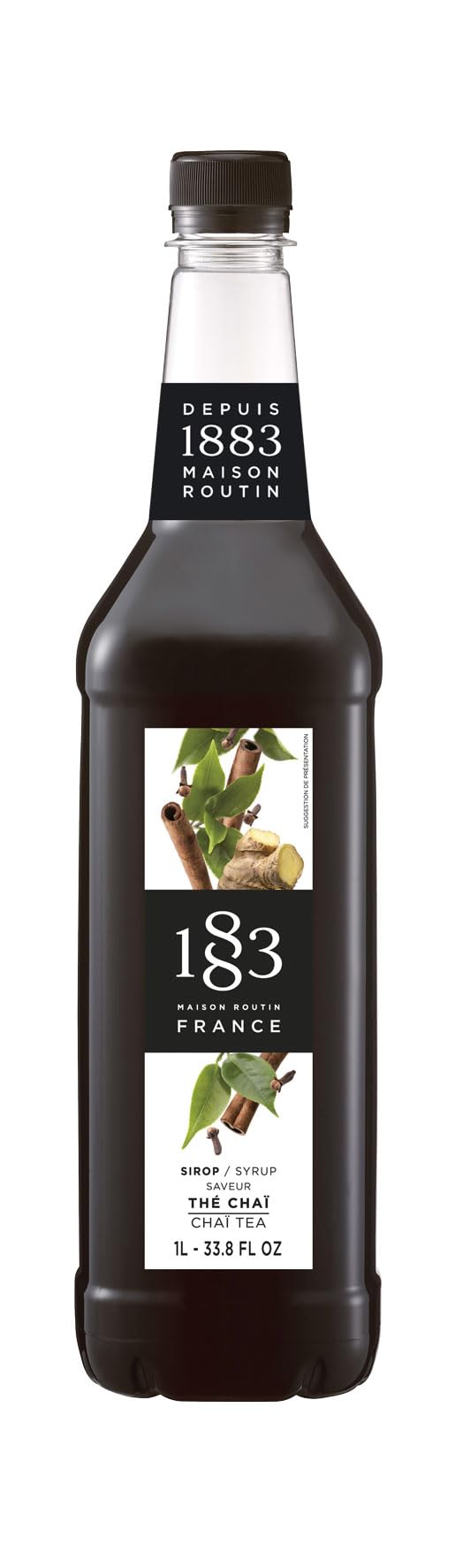 1883 Maison Routin Premium Chai Tea Syrup for Coffee & Cocktails - Vegan-Friendly, Allergen-Free, No Preservatives - 1L PET Bottle
