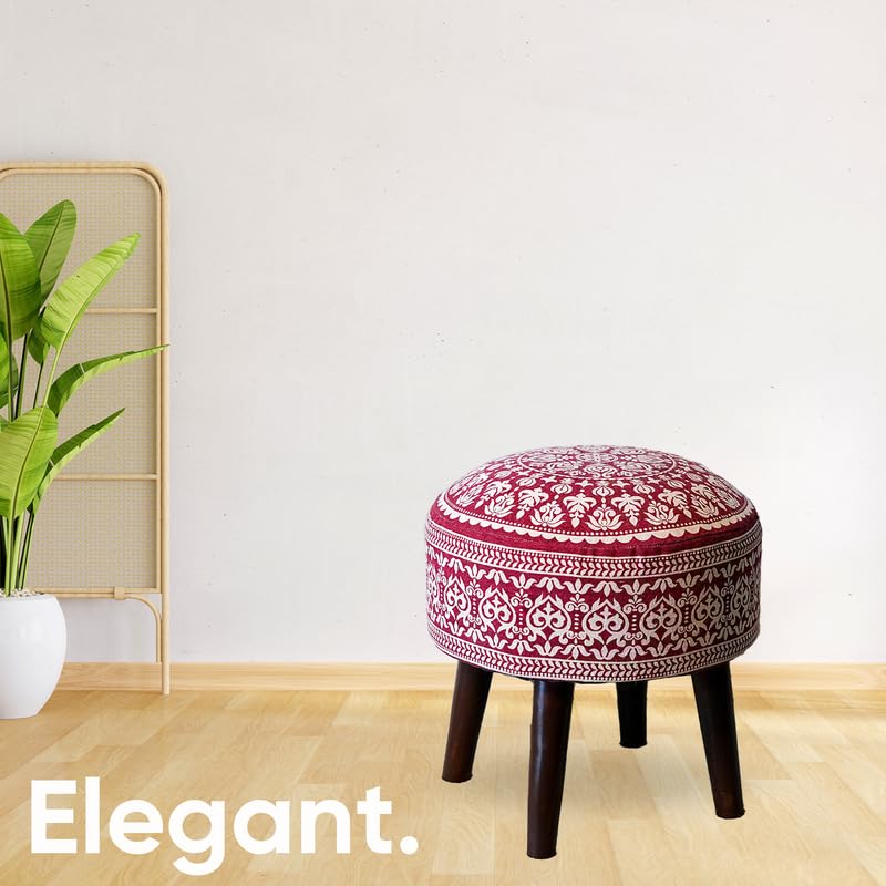 Image of Stool Ottoman Pouffes for Living Room, Kitchen, Home, Office Furniture with Soft Cotton Cushion Mudda Footrest Stool for Chair Sofa Bed Dressing Decor, Mandala Red (17 Inch Pack of 1)