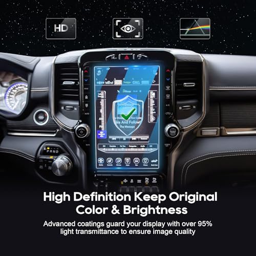Image of 2019-2025 2026 Ram 1500 2500 3500 Screen Protector 12 inch for Dodge Ram (Laramie /Rebel /RHO /Limited /Limited Longhorn /TRX) Uconnect 12-inch Touchscreen, 9H Tempered Glass 2025 2026 Ram 1500 Accessories