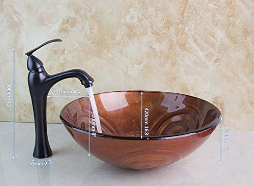 Art lavabo en laiton massif et vasque ronde Gowe en verre trempé d'une élégance rare
