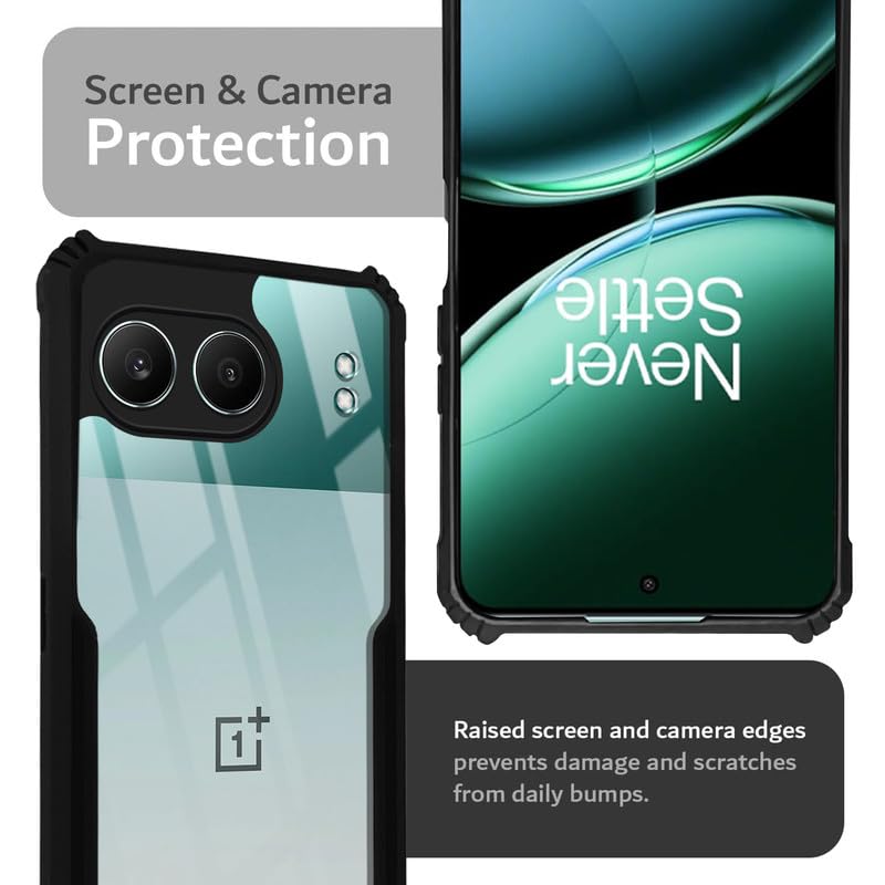 Image of Mr. Case Back Cover Case for OnePlus Nord 4 5G | HybridShield Transparent Glass Back | Camera Protection - Black Bumper & Transparent Back