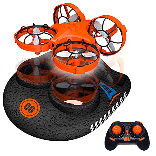 Drones Para Niños JUGUETECNIC │ Hovercraft Dron Teledirigido │ Vehículo 3 en 1 (Tierra, Agua y Aire) │ Mini Drone para Niños │ Barco...