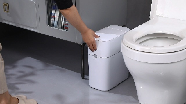 Image of funest Bathroom Trash Can, Automatic Bagging Garbage Can, 3.5 Gallon Slim Smart Small Plastic Trash Bin, Narrow Motion Sensor Trash Can for Bedroom, Office White