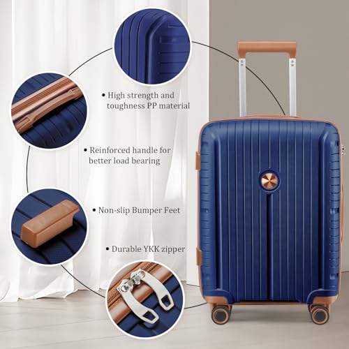 Image of Joyway Luggage Sets 5 Piece PP Hardshell Carry on Suitcase, Travel Lightweight Carry-on with Double Spinner Wheels and TSA Lock, Blue
