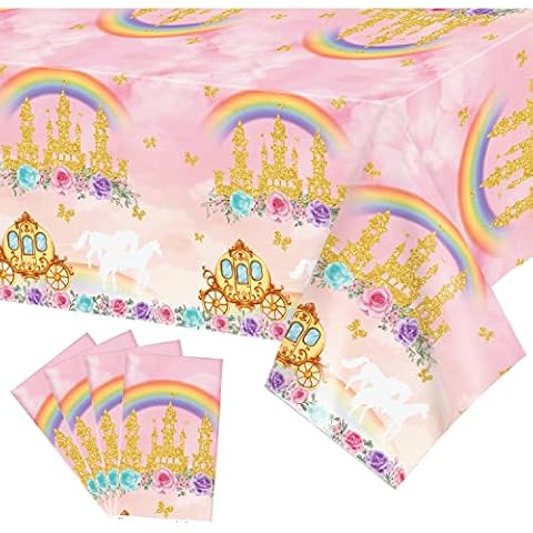 Ywediim 4 Pieces Princess Birthday Party Tablecloths Decorations, for Girl Princess Themed Party Baby Shower Decorations Supplies 54 X 108 Inch Cover