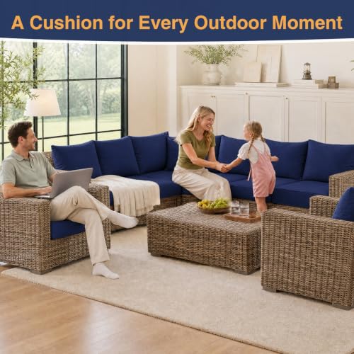 Image of Favoyard Outdoor Seat Cushions Set, 24 x 24 in Blue for Patio Furniture
