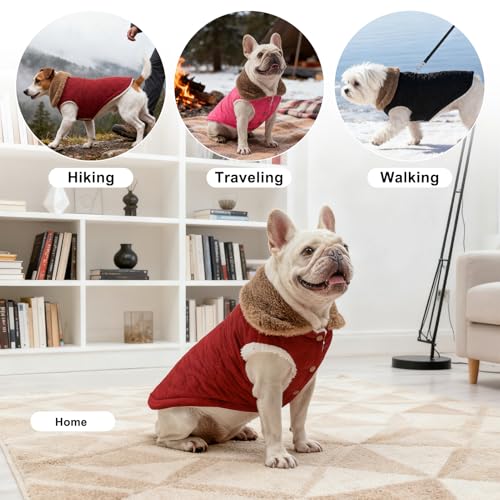 Image of BEAUTYZOO Warm Dog Puffer Jacket Vest, Dog Winter Coat with Harness, Red M