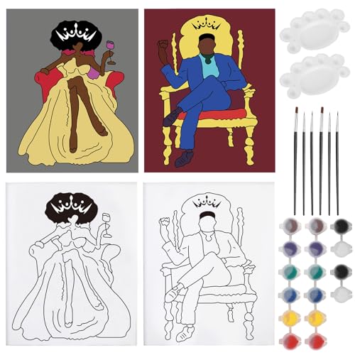 MZJZBN 2 Pack 8×10 sip and Paint Canvas Painting Kit Bundle, Afro King Queen Love Couple Pre Drawn Stretched Kit, Birthday Gift, Adult Sip and MZJZBN 2 Pack 8×10 sip and Paint Canvas Painting Kit Bundle, Afro King Queen Love Couple Pre Drawn Stretched Kit, Birthday Gift, Adult Sip and