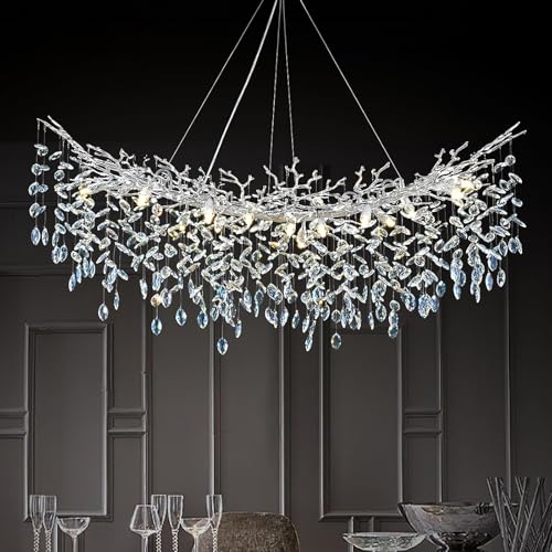 BMNJYW 55" Crystal Rectangle Chandelier for Dining Room