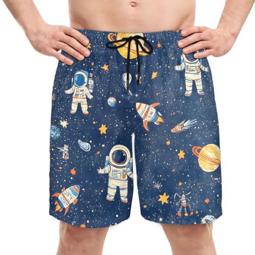 Men's Swim Trunks Size S Astronaut Wallpaper with Mesh Lining Soft Breathable Quick Dry Beach Shorts Grayish Blue