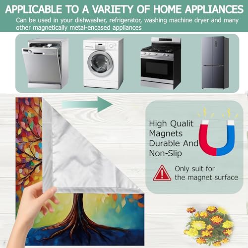 Image of Dishwasher Cover,Tree of Life Reusable Dishwasher Magnet Cover,Decorative Abstract Colorful Tree Magnetic Refrigerator Cover Front Panel Cover for Kitchen Decor 23x26 Inch