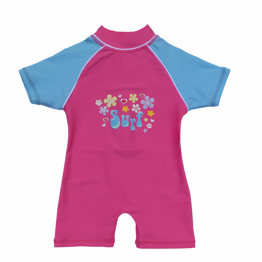 Kidz Swimmers Baby Girl UV Sun Protection Swimsuit 18-24 Months UPF 50+ All-in-One Rash Guard Swimwear Toddler Zipper Sunsuit for Beach & Pool Pink Surf Design