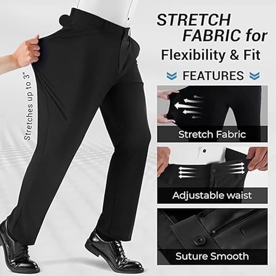 Gentyfit Men's High Stretch Straight Fit Pants - Timelessflex for Seniors, Grey, Size 29-404