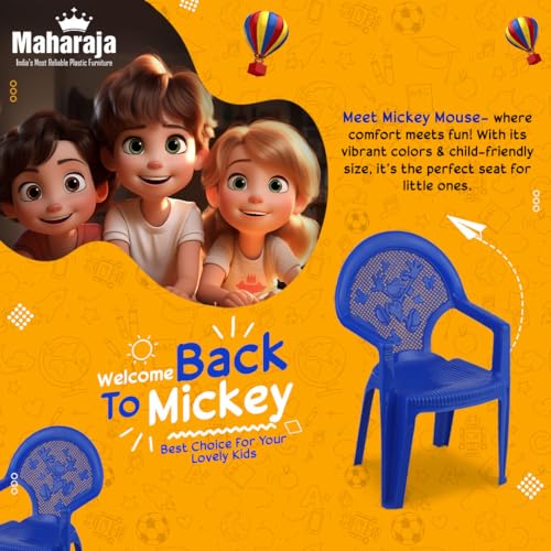 Image of MAHARAJA Mickey Mouse Plastic Chair for Kids | Strong Durable & Portable Study Chairs | Virgin Material Kids Chairs for 2 to 8 Years | Stackable School Chair (Blue, Pack of 6)