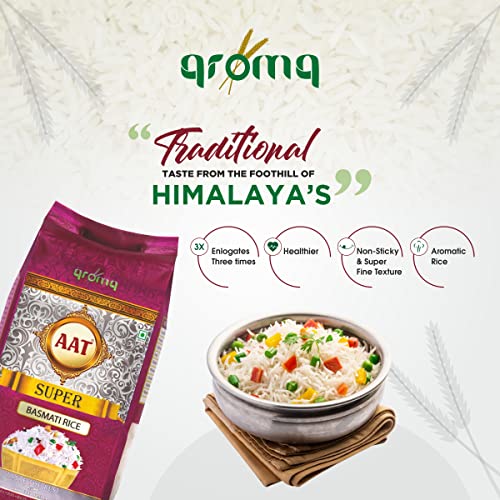 Image of AAT Aroma Super Basmati Rice 5 Kg | Premium Basmati Rice | Extra Long Grain Basmati Rice | Export Quality |Tasty Slim Grain Rice - 5 KG