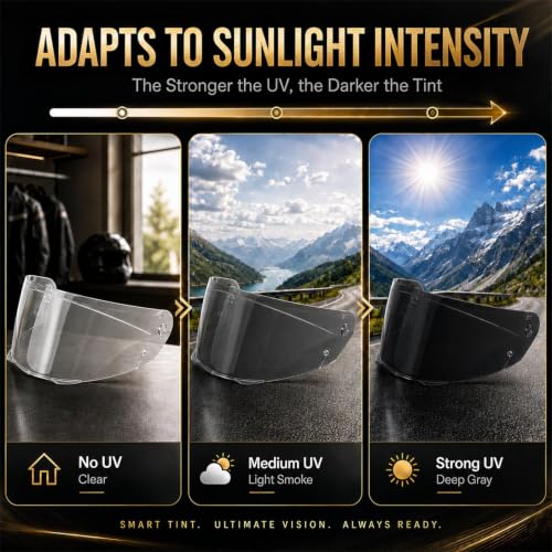 Image of PSLER Photochromic Shatterproof Motorcycle Helmet Visor for i90 HJ-33 | Impact-Resistant ,UV400 Protection, Motorcycle Tinted Face Shield for i90 HJ-33,Visor Replacement