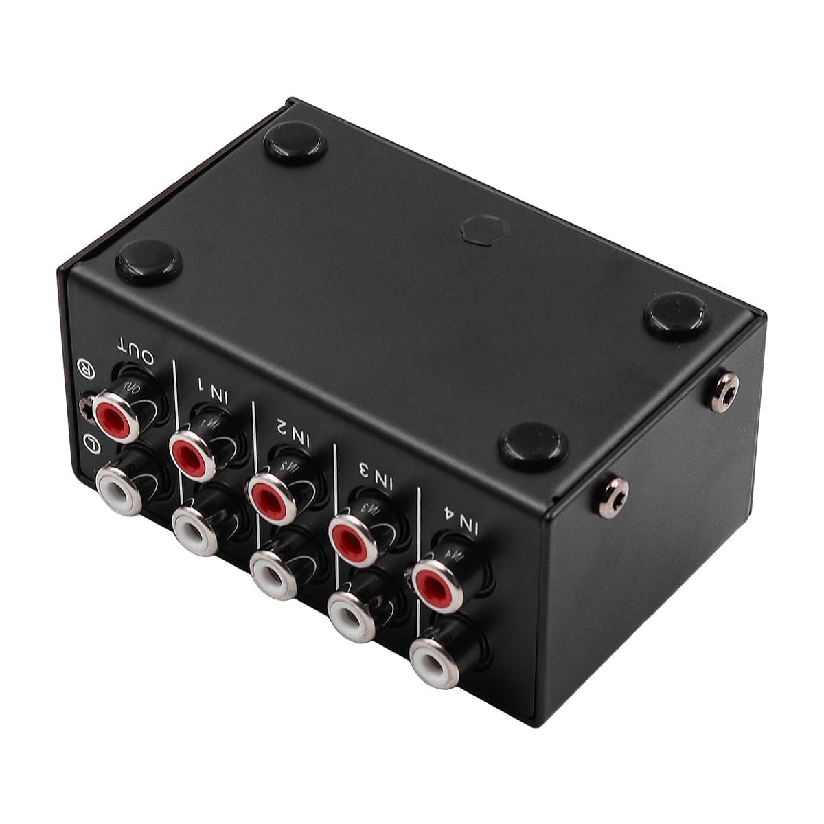 Mezclador de Audio estéreo de 4 Canales Compatible con Entrada y Salida RCA Mini Mezclador estéreo pasivo con Controles de Volumen Separados