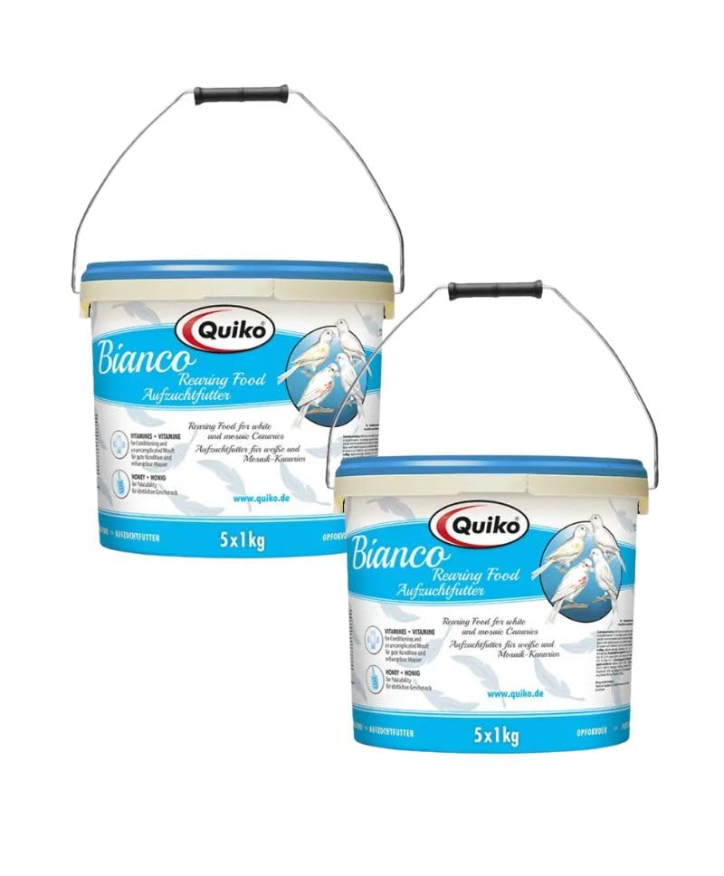 Quiko Bianco Pasta de Cría Seca para Canarios, 10 kg Total, 2 Cubos de 5 kg, Alimento de Cría con Vitaminas