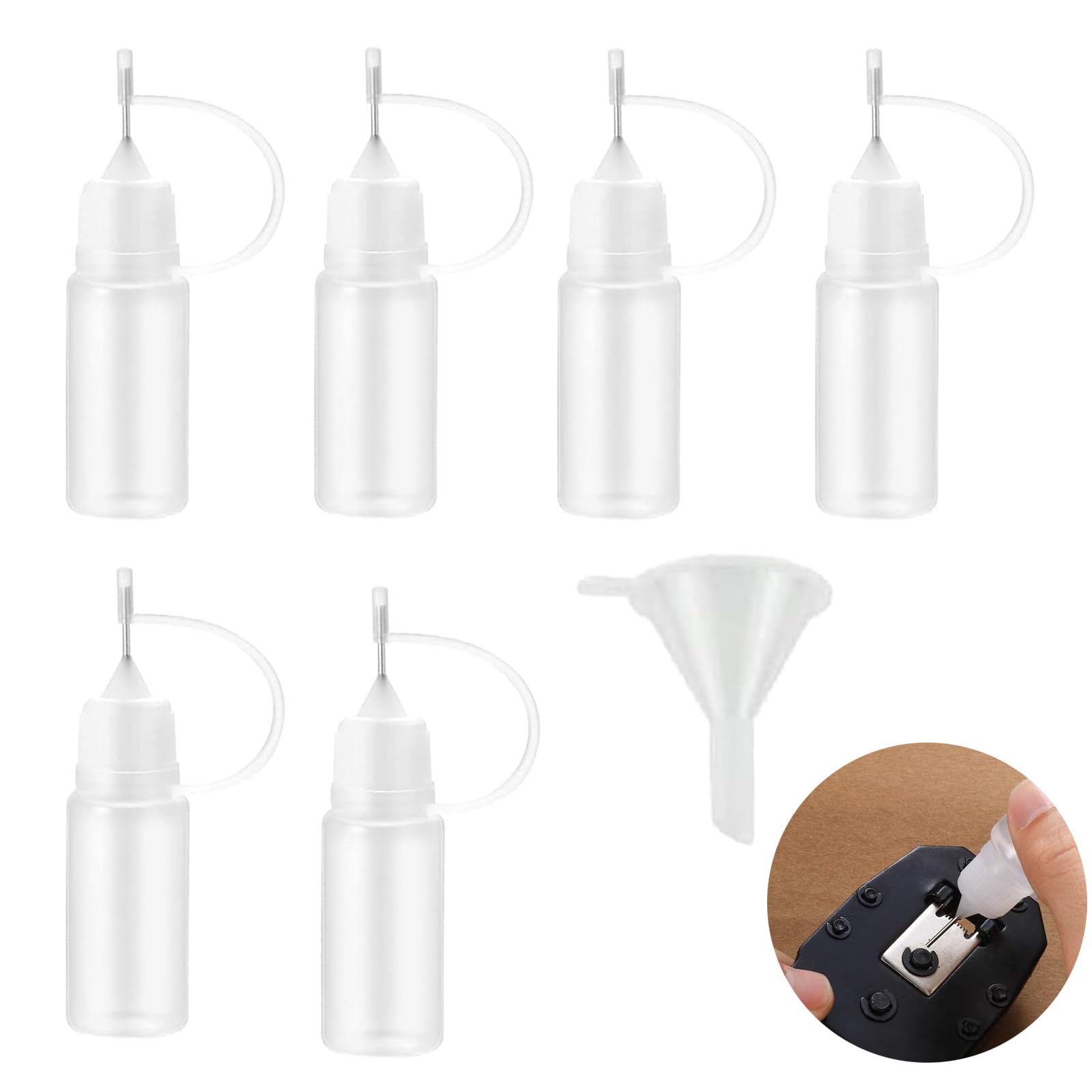 JFGDVW 7 PCS Precision Tip Applicator Bottles, Applicator Bottle, Liquid Dropper Fillingbottles, for DIY Quilling Craft, Oiler Bottle, Small Gluing Projects, Acrylic Painting with Small Funnel