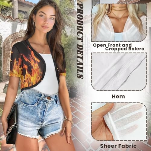 Image of Women's Shrug Short Sleeve Bolero Open Front Knit Party Tulle Cardigan Cropped Cardigan Shoulder Cover Up