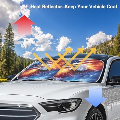 Image of Eagle Car Front Windshield Sun Shade 2 PCS Windshield Cover Foldable Automotive Interior Accessories for Sun Protection Heat Reflector-Keep Your Vehicle Cool