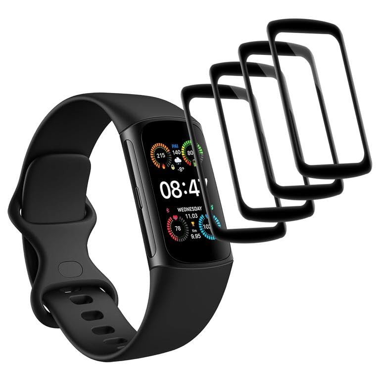 Wondoner 4 Stück Schutz für Fitbit Charge 6 Schutzfolie, Weich TPU Displayschutz für Fitbit Charge 5/6 folie, Touchgenauigkeit Schutzglas Displayfolie