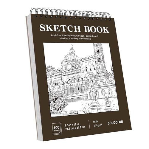 Soucolor Sketchbook 8.5x11 100 Sheets Thick Acid-Free Drawing Paper
