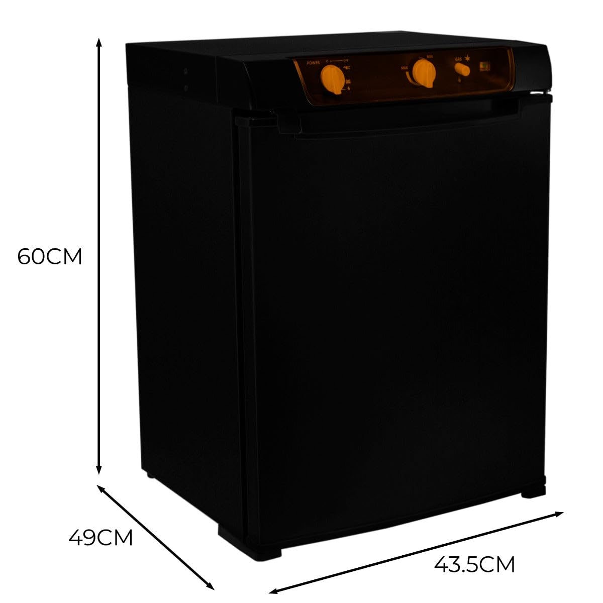 3-drożna lodówka kempingowa 43 l, chłodnica 240 V/12 V, lodówka gazowa, do kampera/przyczepy kempingowej RV, absorpcyjna, czarna, 100% bezgłośna, drzwi otwierane po lewej lub prawej stronie, wyjmowane