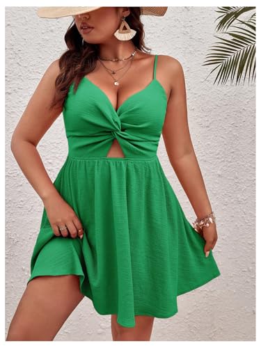 Image of Floerns Women's Plus Size Cut Out Twist Front Sleeveless Flare Hem Cami Dress