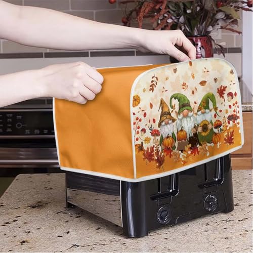 Image of 2 Slice Toaster Dust Cover with Top Hook, Kitchen Small Appliance Bread Toaster Oven Dustproof Cover, Thanksgiving Day Gnome Maple Leaf