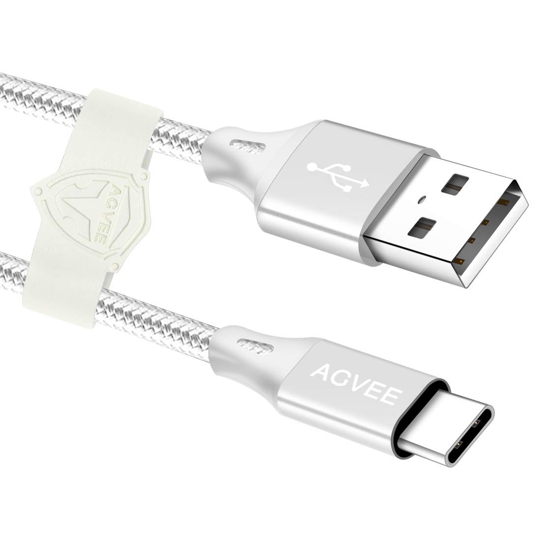 AGVEE Short 3A Fast USB-C Charging Cable [4 Pack 0.3m] Seamless USBC End Tip, Braided Type-C Charger Phone Cord for Samsung Galaxy S10 S10e S9 S8, Note 9 8, A10e, LG G7 G8 V20, Pixel 2 3 4, Silver