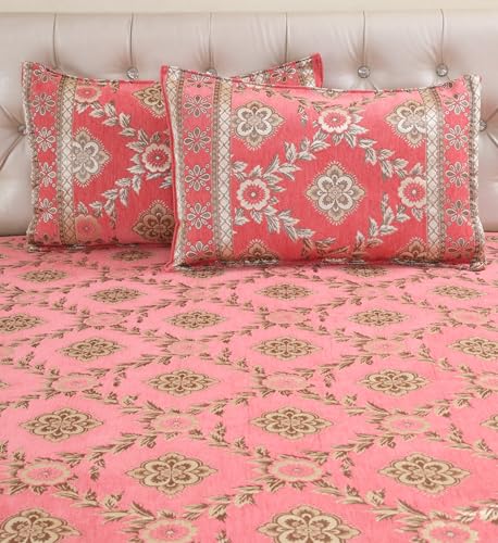 Image of Luxury Velvet Diwan Bedsheet with 5 Cushion Covers and 2 Bolster Covers - Designer Sofa DiwanCover Set for Living Room (Pink)