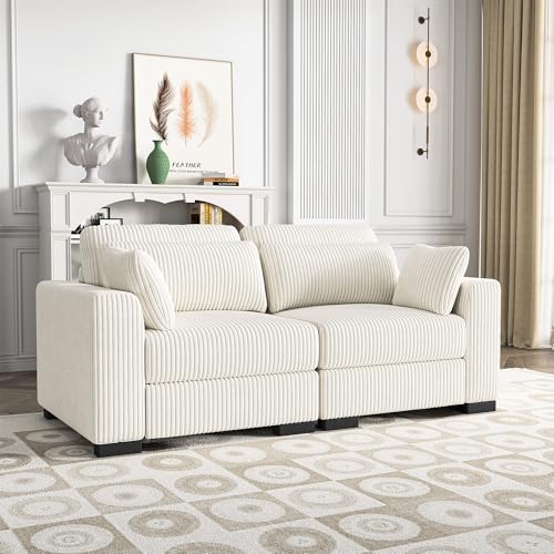 2-Sitzer-förmiges Sofa mit Aufbewahrungshocker – Cord Ecksofa Modulsofa mit Ottomane – Weiches Wohnlandschaft Sofa für Wohnzimmer, Familie, Gästezimmer – Modern & Bequem (Beige) 2-Sitzer-förmiges Sofa mit Aufbewahrungshocker – Cord Ecksofa Modulsofa mit Ottomane – Weiches Wohnlandschaft Sofa für Wohnzimmer, Familie, Gästezimmer – Modern & Bequem (Beige)