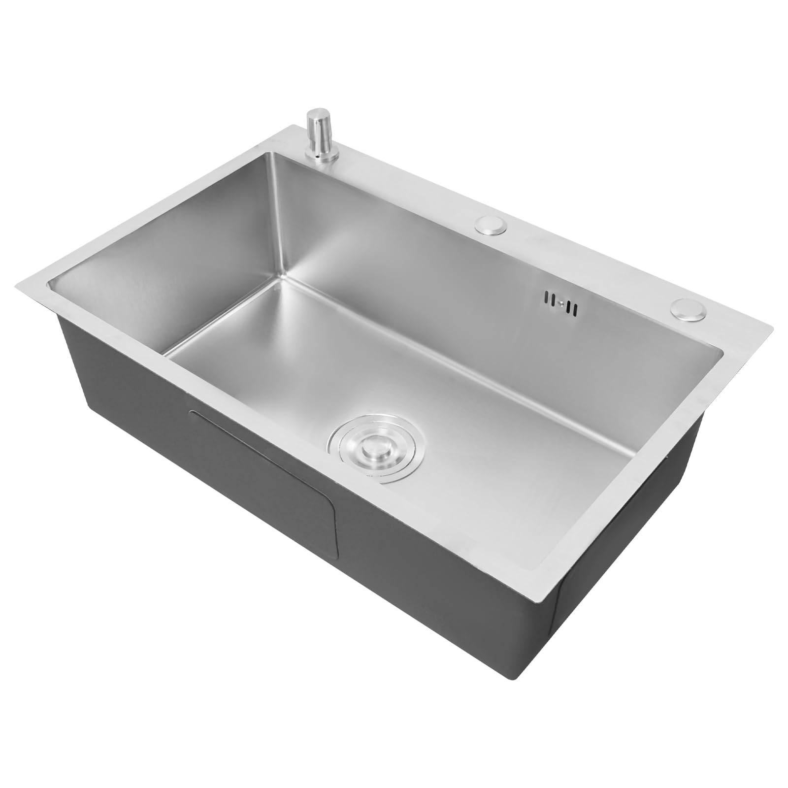 Einschalen Spülbecken Edelstahl +Seifenspender Abtropfkorb Küchenspüle 68 * 45CM mit Abtropffläche, Seifenspender, Unterbau - Silber