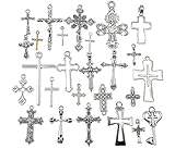 Kinteshun Christian Cross Religious Charm Assorted Alloy Crucifix Pendant Connector for DIY Necklace Bracelet Jewelry Making Accessaries(25pcs,Antique Silver)