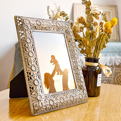 Vintage Sunflower 5X7 Gold Picture Frame Table Top Display Retro Antique Picture Frames With Hd Glass Front, Great Gift Metal Photo Frames For Wedding Baby Family Portraits Home Office Decor #TOP3
